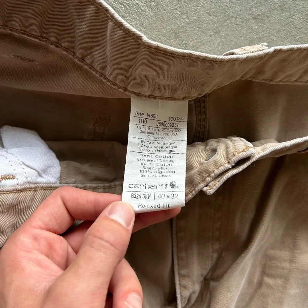 Vintage 90s Carhartt Carpenter Pants Size 40x32 Tan Relaxed Fit Canvas Workwear